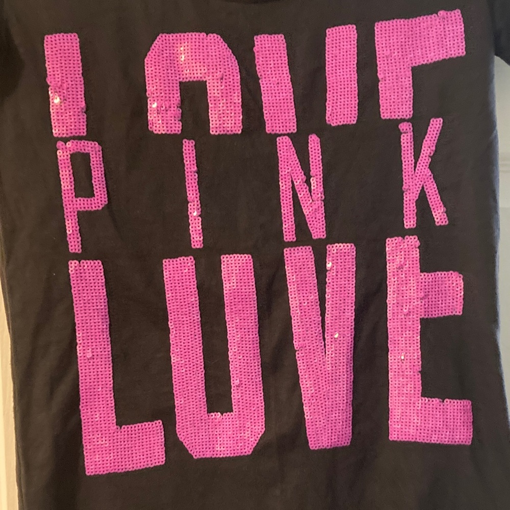 PINK Victoria's Secret Black Tee with Pink Sequins - Picture 4 of 5